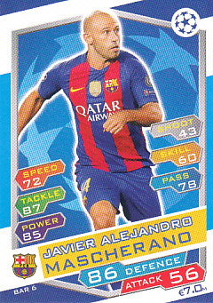 Javier Alejandro Mascherano FC Barcelona 2016/17 Topps Match Attax CL #FCB06